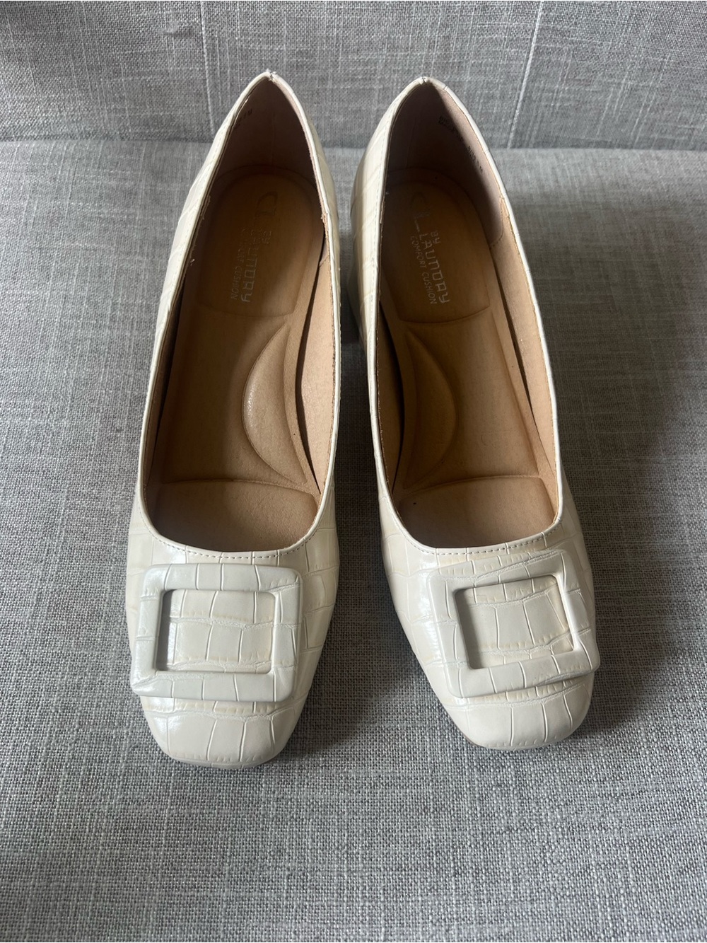 CL Laundry Cream Croc print block heels, size 8, careercore dressy quiet luxury